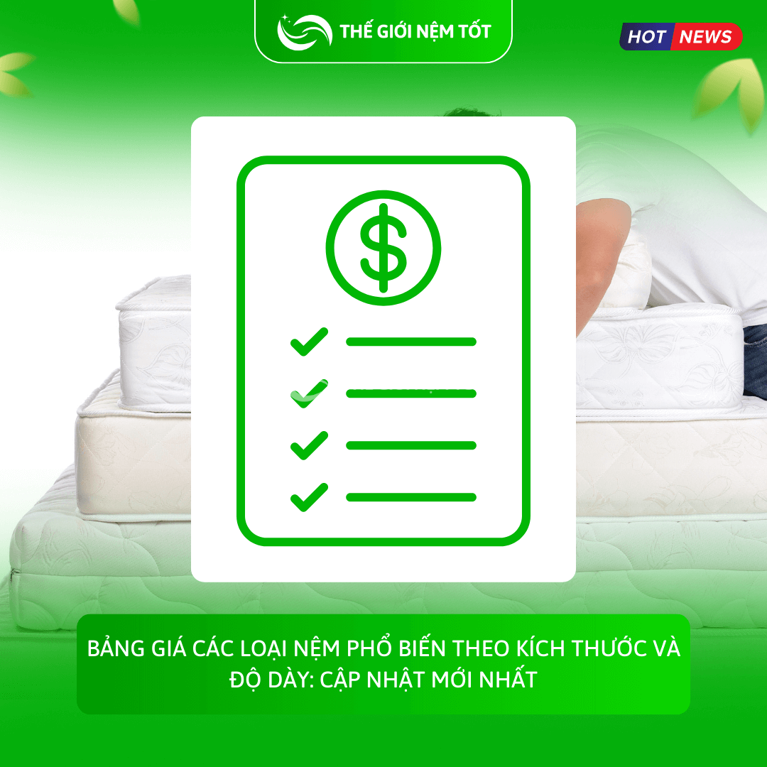 Bảng giá các loại nệm phổ biến theo kích thước và độ dày: Cập nhật mới nhất