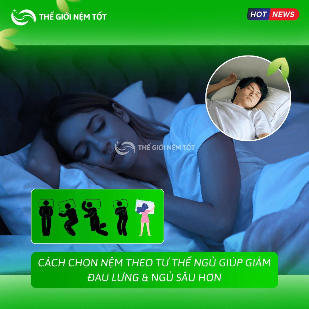 CÁCH CHỌN NỆM THEO TƯ THẾ NGỦ GIÚP GIẢM ĐAU LƯNG & NGỦ SÂU HƠN