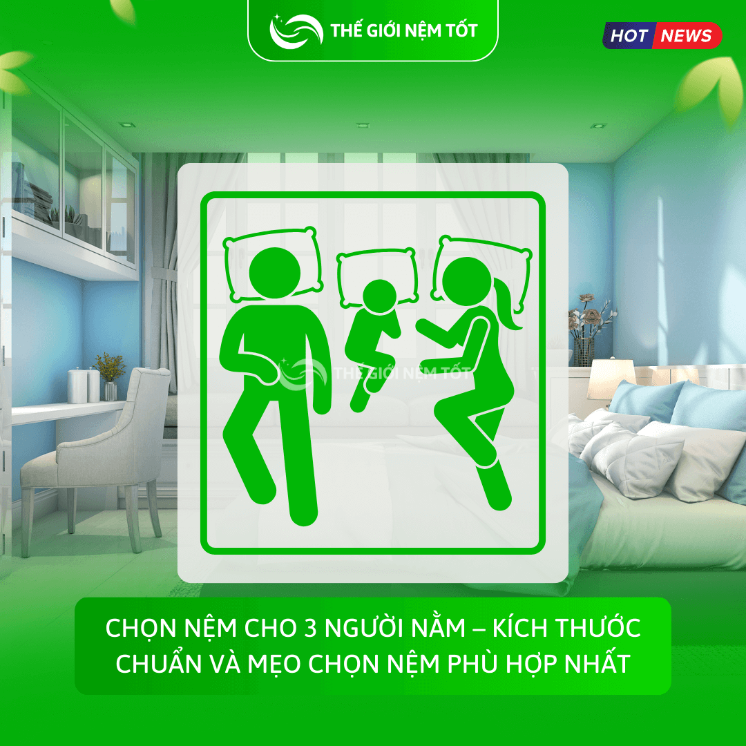 Chọn nệm cho 3 người nằm – Kích thước chuẩn và mẹo chọn nệm phù hợp nhất