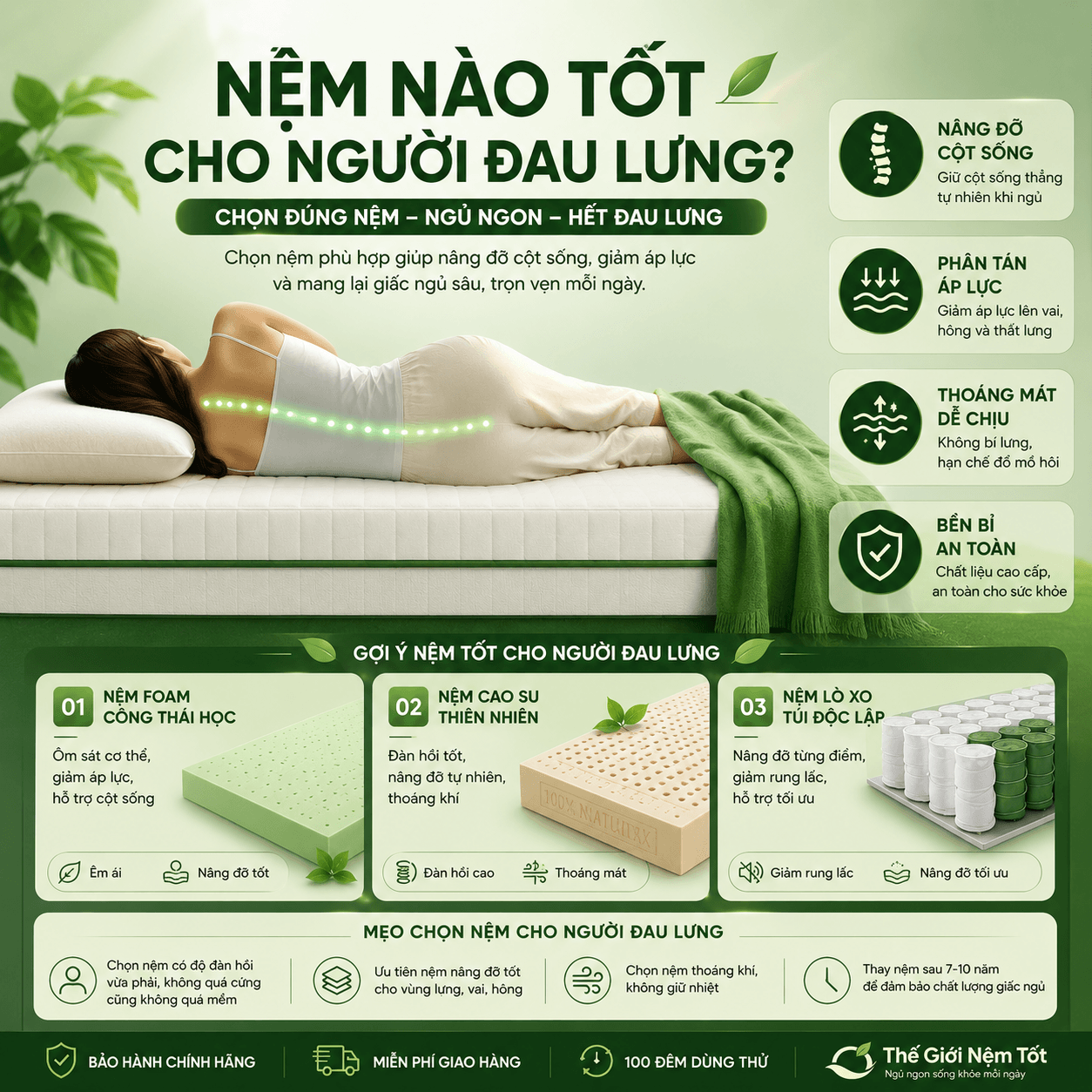 Nệm Nào Tốt Cho Người Đau Lưng? Cách Chọn Nệm Chuẩn Cho Cột Sống